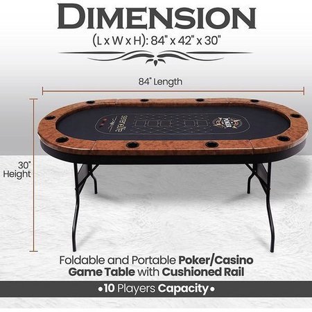 SERENELIFE Foldable and Portable Poker/Casino Game Table with Cushioned Rail, 10 Players SLPT720